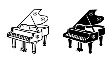 Grand Piano Illustration: A classic grand piano, depicted in both line art and silhouette, stands as a symbol of musical artistry and elegant sound. © afrin