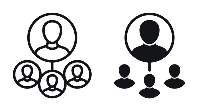 Team Structure and Hierarchy: Two simple graphic representations illustrating organizational structures, depicting a leader figure connected to subordinate members.