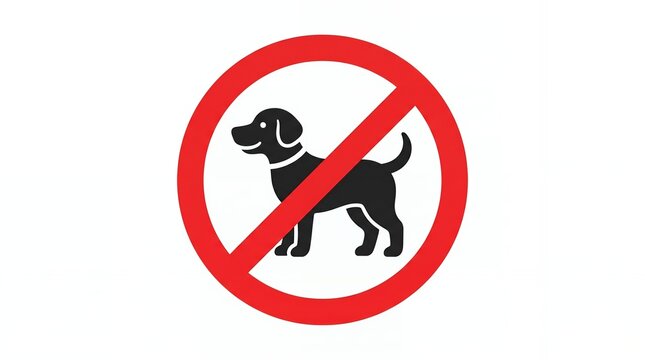 No Dogs Sign Red Circle Crossout Black Dog Icon on White Background