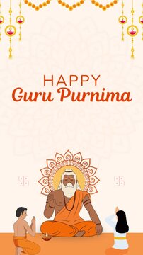 Guru Purnima Orange Yellow and Beige Illustrated Greeting Video Story