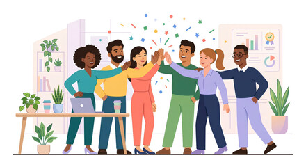 Obraz premium Business Team Celebrating Project Success Flat Vector Illustration