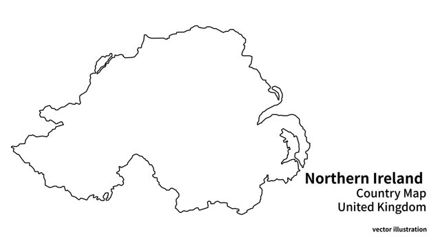 Northern Ireland Pure Outline Map, Minimal UK Country Border Whole Silhouette Linear Vector Illustration