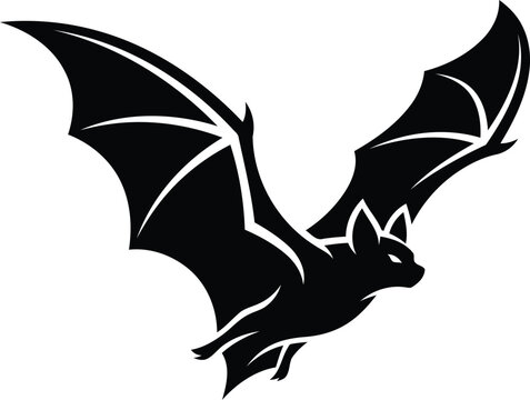 Black silhouette of flying bat with spread wings vector illustration