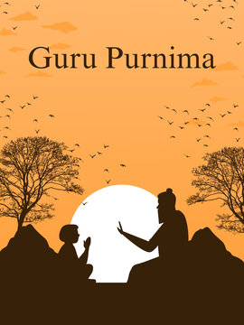 Guru Purnima Orange and Brown Illustrative Greeting Poster