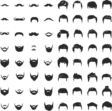 Collection of diverse mustache and hairstyle silhouettes beard