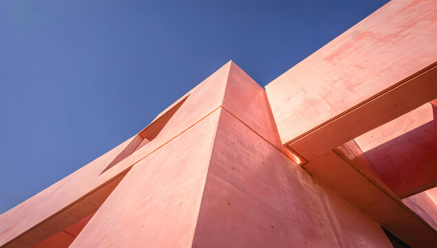 modern minimalist pink perspective concrete architecture against blue sky