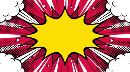 A comic book-style explosion with red and white graphics bursts outward in a circular pattern. © Fendi