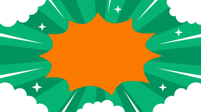 Vibrant green and orange explosion with white sparkles and clouds in a dynamic graphic illustration.