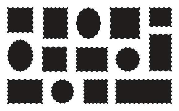 Zig zag wavy shape frames. Zig zag edge circle, square, rectangle, round shape collection.