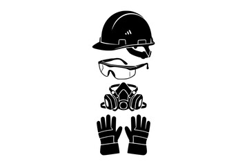 Fototapeta premium Personal Protective Equipment PPE Icons Set with Helmet Goggles Mask and Gloves Vector Silhouette