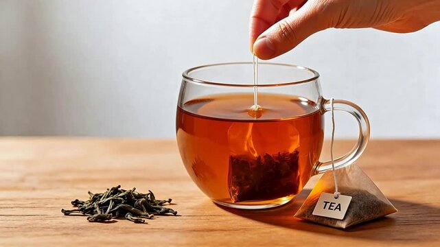 Tea being poured into glass cup