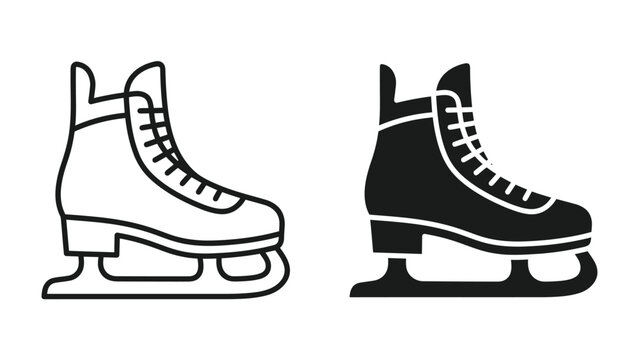 Figure Skating Boots Icon: A clean and classic illustration featuring two pairs of figure skating boots, one outlined in white and the other filled in black.