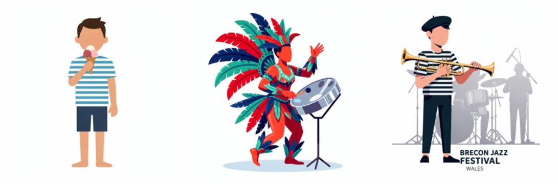 Brecon Jazz Festival Celebration with Ice Cream, Samba Dancer, and Trumpet Player