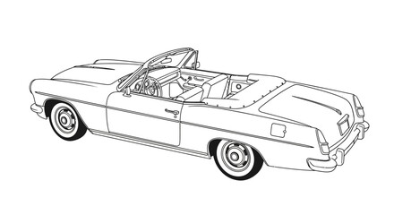 Obraz premium Classic Vintage Convertible Car Line Art Drawing
