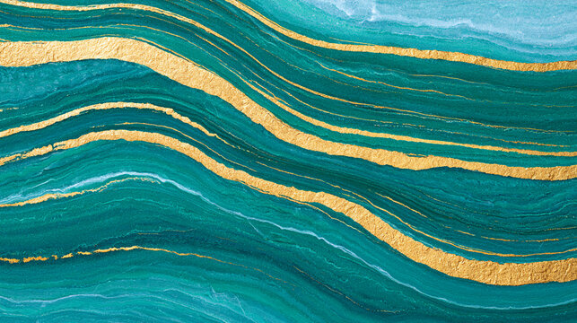 An abstract pattern with wavy gold and emerald green textures, full frame, perfect for luxury designs, creative projects, or contemporary aesthetic templates.