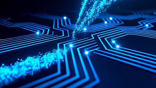 Blue glowing circuit board patterns