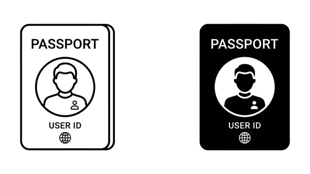 Passport and User ID Icons: Two stylized icons represent a passport booklet and a passport card, each featuring a silhouette of a person and the inscription USER ID.