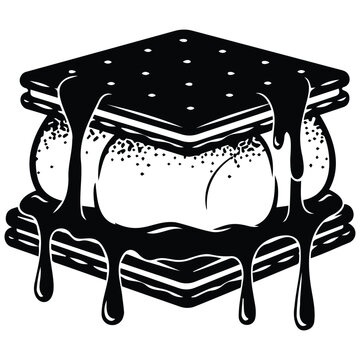 Smore vector silhouette illustration melting chocolate and marshmallow on graham cracker.