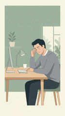Fototapeta premium Man Feeling Burnout Working At Desk Office Stress Digital Entrepreneurship Overwhelmed