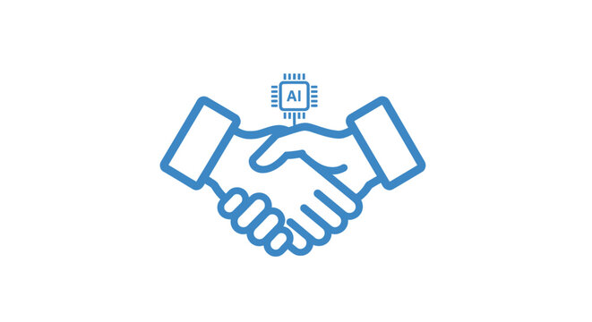 Handshake with AI technology symbol.