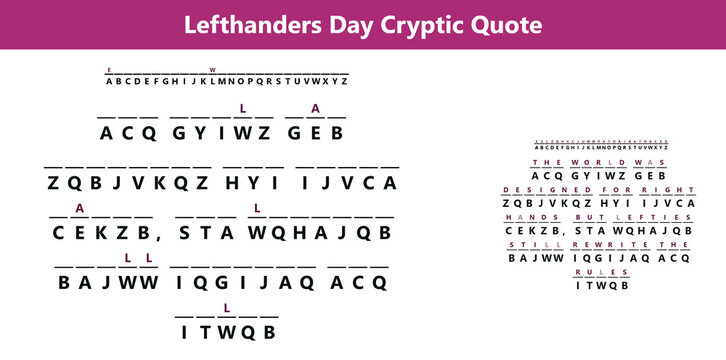 Left handers day secret message decoder puzzle template