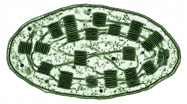 Chloroplast ultrastructure under electron microscopy.