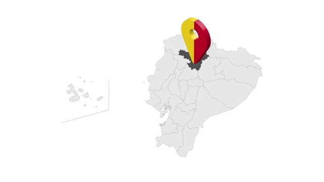 Location Pichincha Province on map Ecuador. 3d Pichincha Province emblem map marker location pin. Map of Ecuador showing different parts. 4K.  Animated Video