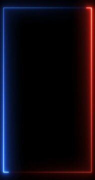Red Neon Vertical Rectangle Frame Background, Futuristic Glowing Border Animation for Reels Shorts Stories, Digital Technology Overlay Template, Cyber Light Motion Loop in 4K