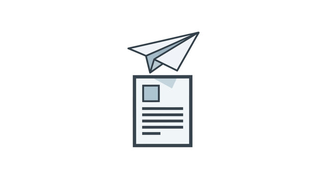 Paper airplane flying over document.