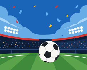 Soccer ball on a green grass field in a stadium during a football match celebration © Eldwin