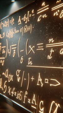 Blackboard with chalk-written mathematical equations and formulas
