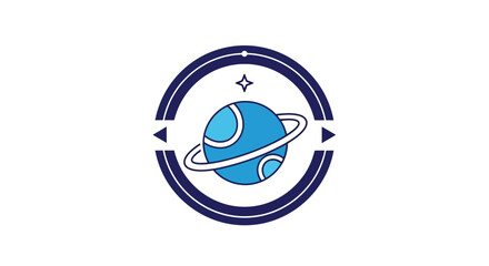 Blue planet with ring system icon. © bagro