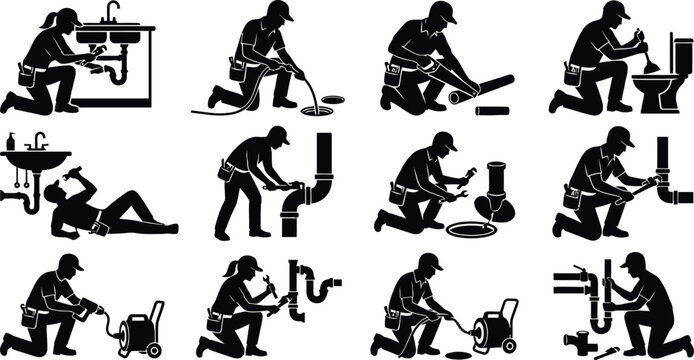 Plumber performing various repair tasks