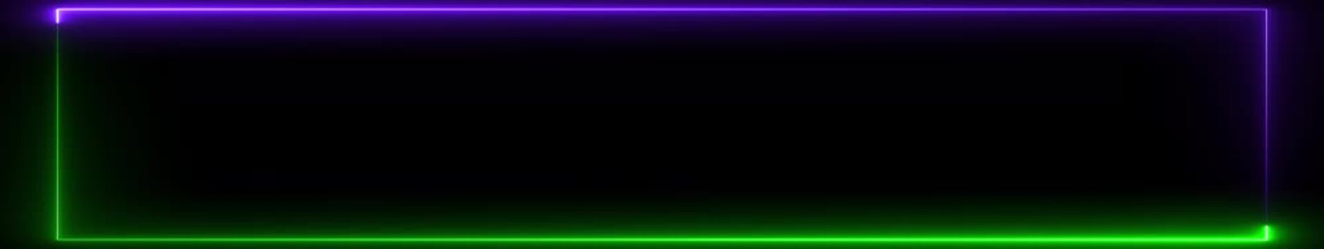 Green Neon Ultrawide Rectangular Frame Background, Cinematic Glowing Border Animation, Futuristic Technology Display Template, Digital Cyber Light Motion Graphics Loop in 4K