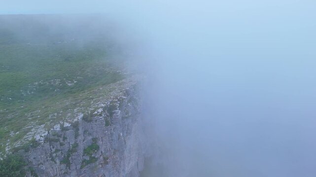 Aerial drone view of the area around Castro Grande and the Complacera Tunnel between the Mena Valley and the Losa Valley. Las Merindades region, Burgos, Castile and Le&oacute;n, Spain, Europe