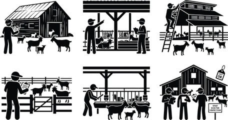 Farmers tending goats in rustic barn settings © SULTAN MIAH