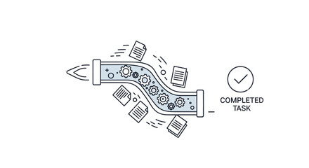 Rocket Ship with Completed Task Icon. © mesi