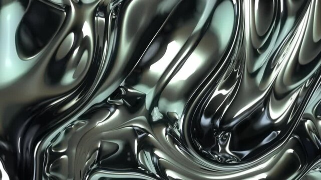 Looped Animated 3D Fluid Abstract Surface Texture of Swirling Liquid Chrome Metal