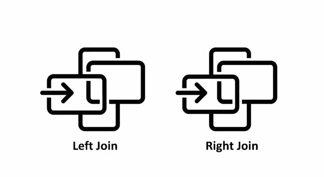 Left join and right join sql database operation icons with database operation programming development relational selection intersection