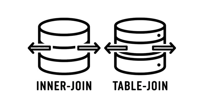 Database connection join operation outline icons with database connection relational programming software development information structure