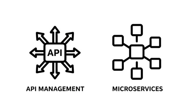 Api management and microservices architecture icons for software development with management microservices software development architecture