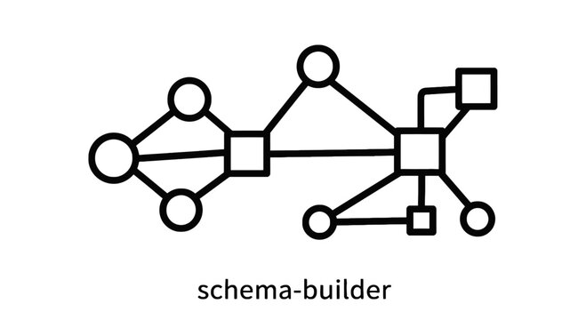Data network schema builder concept diagram with nodes connections database structure technical information technology architecture flowchart