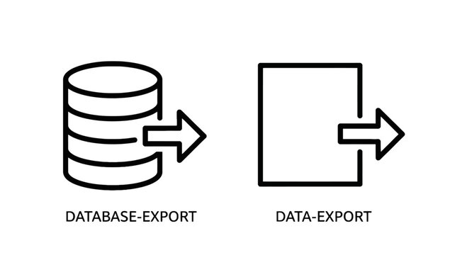 Database and data export file transfer icons with database transfer information computing technology management processing migration business