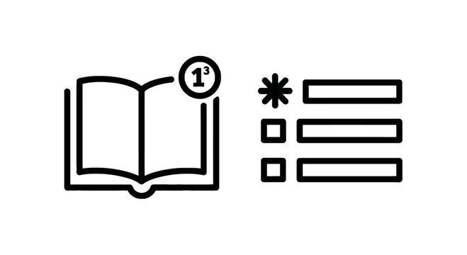 Reference book icon with mathematical power notation and list reference checklist notation exponent education document information learning