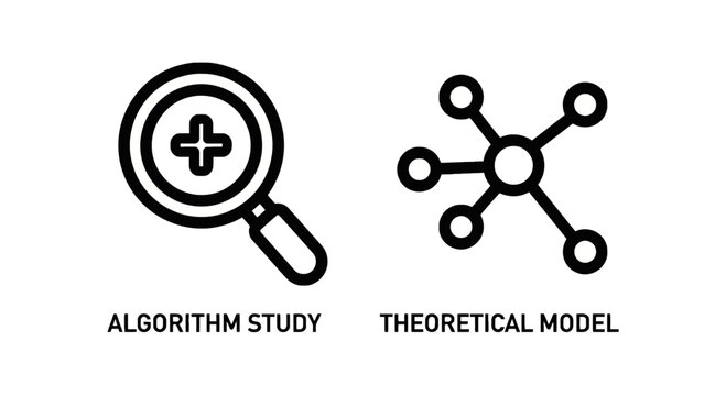 Algorithm study and theoretical model network connection icons with algorithm theoretical magnifying connection mathematics research analysis