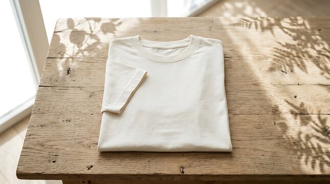 White folded linen napkin on rustic wooden table.