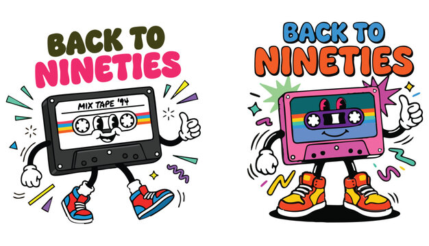 2026 cassette tape old school retro vintage vector design, back to nineties