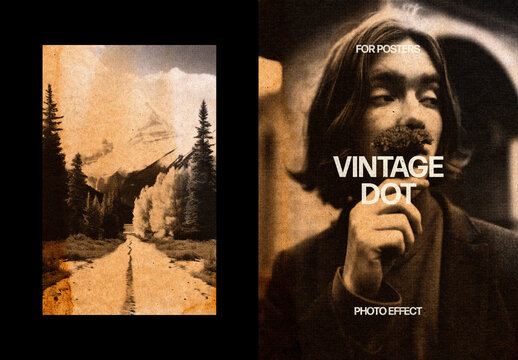Vertical Vintage Dot Photo Effect For Poster And Print Design