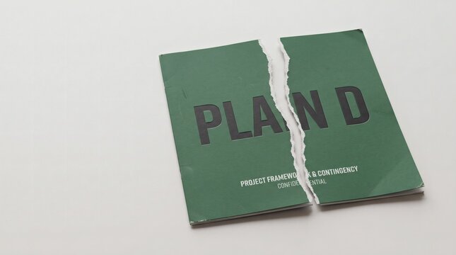 Torn green folder labeled Plan D on white background