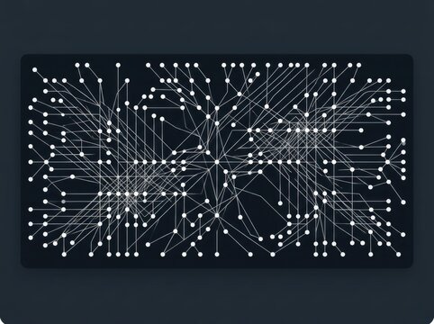 Abstract digital network with glowing nodes and connecting lines. Data visualization of complex system connection. Technology infrastructure concept for information and communication.